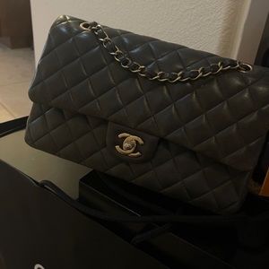 Chanel Double Flap Lambskin Dark Grey
